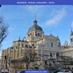 Almudena Cathedral from the back with domes and crosses