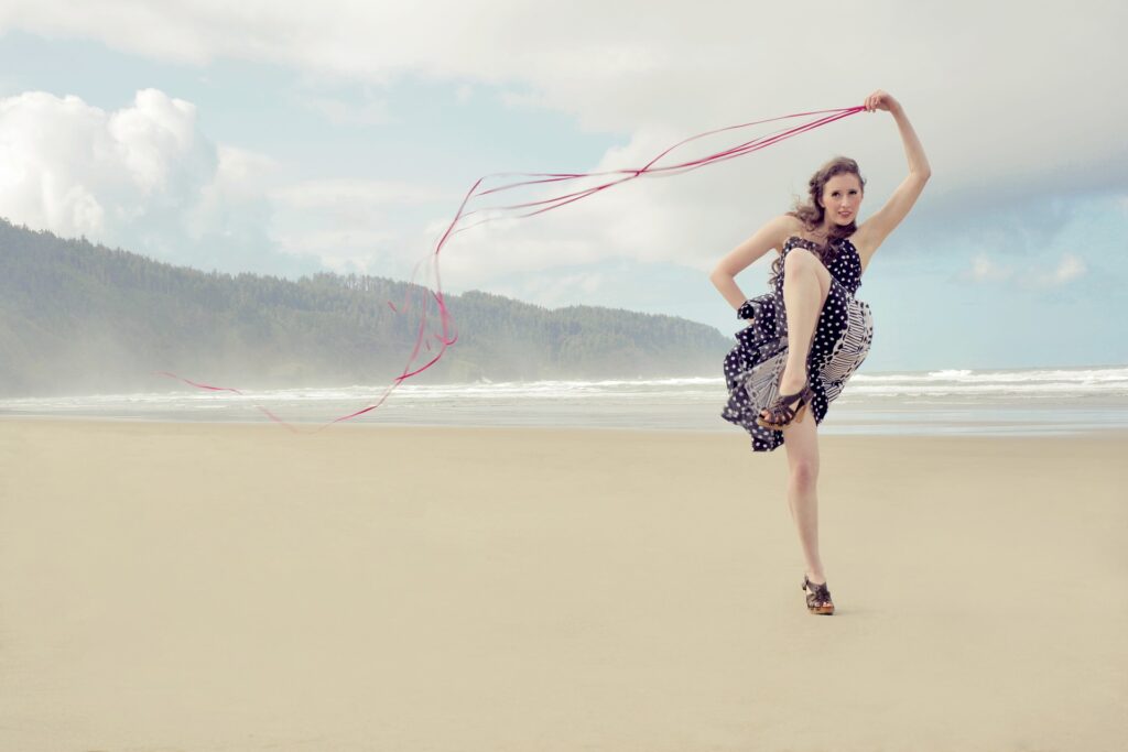 Woman with lots of energy on a beach 