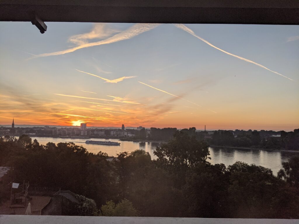 Sunrise view over Rhine river that is part of my morning routine with narcolepsy